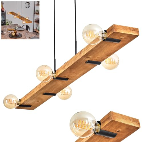 HOFSTEIN Pendelleuchte Schanis, moderne Hängelampe aus Holz/Metall in Natur/Schwarz, Hängeleuchte im modernen Design, Höhe max. 150 cm, 5 x E27, für Esszimmer, Wohnzimmer, Küche