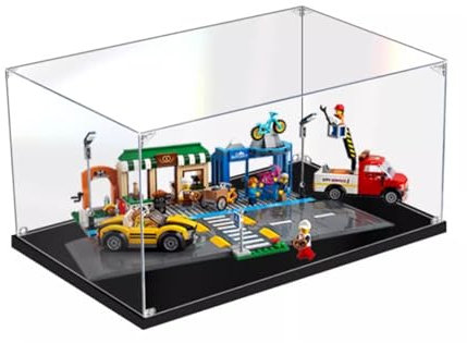 Transparente Acryl-Vitrine für Lego 60306 Einkaufsstraße, staubdicht, transparent, Vitrine (45 x 34,8 x 19,8 cm (nur Vitrine) (2 mm)