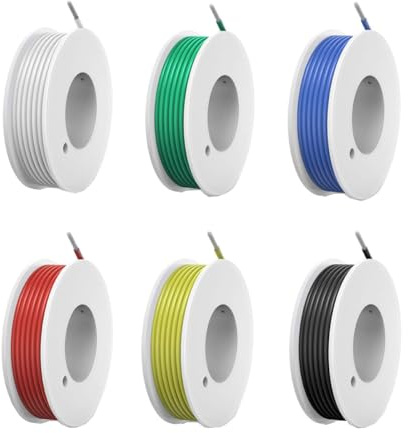 HUAZIZ 1,27 mm² 16 AWG elektrisk kabelsats 6 olika färgade längder totalt 18 meter (3 meter varje spolar) förtennad koppartråd isolerad elektronisk tråd för gör-det-själv