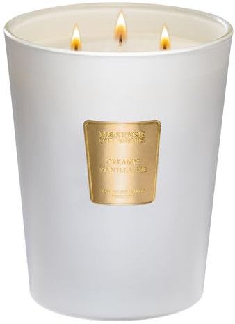 Extra große Duftkerze Vanille M&SENSE 990g 150 Std. Brennzeit, 3-Docht natürliche Aromatherapie Kerze stark duftende lang anhaltende, Geschenk Kerze und Heimdekoration, Geschenke für Frauen