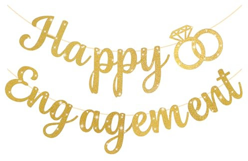 Bannière dorée à paillettes « Happy Engagement » - Décorations de fête de fiançailles faites soi-même - Panneaux de félicitations pré-enfilés - Décoration de mariage