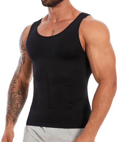 SLIMBELLE Body Shaper Herren Elastische Unterhemd Herren Tight Compression Shirt Taillenformer Figurformend Bauch Weg Shirt Männer