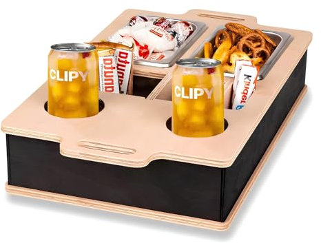 Couch Tablett Holz, Couchbar Snackbox, Sofa-Organisator mit Snackschalen aus Edelstahl, Snackschalen Organizer, Snackhalter mit Getränkehalter, Verwendung als Tablett, Geschenk Für Männer & Frauen
