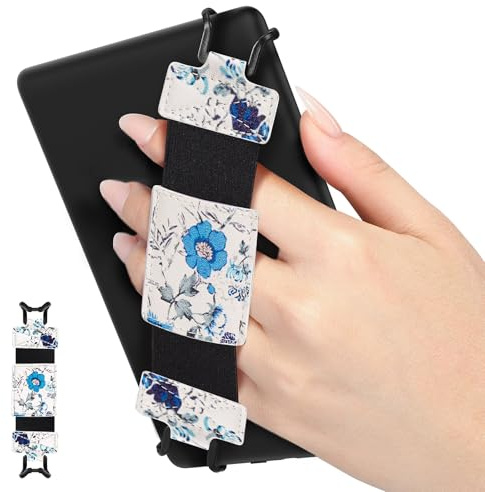 MoKo Weich Handschlaufe für 6-8 Kindle eReaders Tablet, Weiß/Blau | Kindle Zubehör für 6-8 Kindle/Kobo/Sony E-Book Tablets, Schwarze Elastisches Halteband Leicht ,Leichter Fingerhalterung