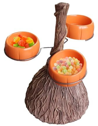 Bol en forme de citrouille d'Halloween | Support de bol à collation | Assiettes à collation | Bols à bonbons sur balai | Porte-bonbons d'Halloween | Bol de présentation en résine pour servir des