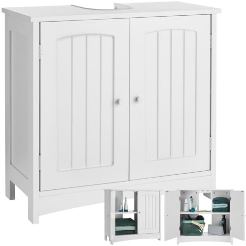 TecTake® Mobile Sottolavabo Stile Country, 2 Scomparti Spaziosi, Porte Scorrevoli, Maniglie Robuste, Mobiletto Bagno Salvaspazio, Protezione Ritaglio Sifone - Capacità di Carico 35 kg