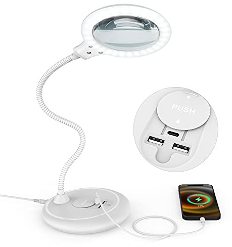 Lupe mit Licht 5X Beleuchtete Leselupe Vergrößerungsglas mit 30 LED, großem Freisprechlupe mit Licht und Ständer für Senioren, Sehbehinderte, Hobbies, Basteln