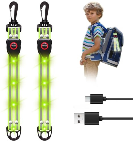 LED blinkande ljus skolväska – USB uppladdningsbar säkerhetsljus för barn skolväska – 2 stycken reflektorer hängen för ryggsäck skoter barnvagn (grön)