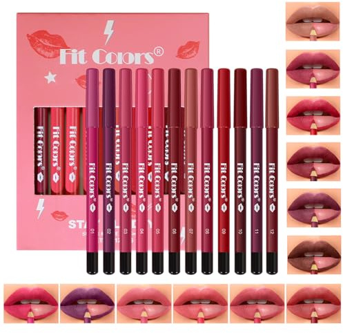 Lip Liner Set, 12Pcs Lip Liner Velvet Matte Lip Liner Long Lasting Smooth Lip Liner, Waterproof Lipstick Liner Slim,Smooth and High Pigmented Lip Makeup Pencil