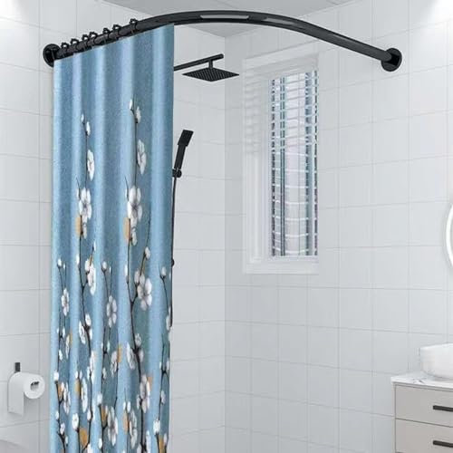 Viertelkreis Duschvorhangstange Ohne Bohren, Edelstahl L Form Gebogene Teleskopstange, Für Badezimmer Dusche Badewanne Umkleidekabinen, Ohne Duschvorhang(Size:C 90-130cm x 90-130cm,Color:Schwarz)