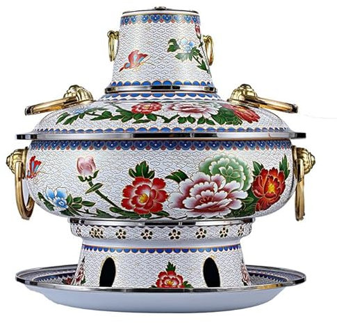 NIBHZ Cloisonne-Einzeltopf Kleiner Eintopf Traditioneller Chinesischer Eintopf Aus Reinem Kupfer Aus Peking Retro-Hammel-Eintopf Kleiner Kupfertopf t für Familienfeiern Zu Hause,Weiß,36cm