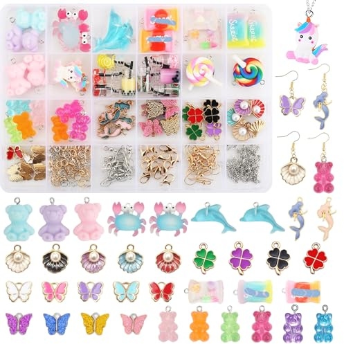 150PCS Earring Charms for Bracelets Set,Jewellery Making Set for Earrings Bracelet Necklace Keyring,DIY Resin Pendant Kits for Child,Charms Pendant Set Jewellery Making Kit DIY Crafts for Girls