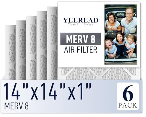 14x14x1 MERV 8 Air Filters 6-Pack, Actual Size 13.7 x 13.7 x 0.75 – Compatible with HVAC, Air Conditioners & Furnaces, Enhanced Filtration & Easy Installation