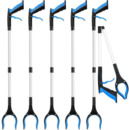 6-Pack 32 Grabber Reacher Tool, 360° Rotating Head, Wide Jaw, Foldable Reacher Grabber Pickup Tool,Anti-Slip Rotating, 4 Wide Claw Opening Grabbers for Seniors (Blue)