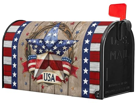 Anyako 4th of July Independence Day Mailbox Cover USA Memorial Day Mailbox Covers 21 X 25.5 Large Magnetic Standard Size American Flag Star Patriotic Wrap Post Letter Box Outdoor Yard Garden Decor