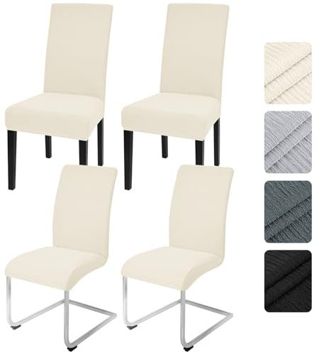 Alishomtll Dining Chair Covers Set of 4, Universal Fit Stretch Spandex Chair Slipcovers, Washable Removable Chair Protector for Dining Room Kitchen Banquet Wedding Party (Beige, 4psc)