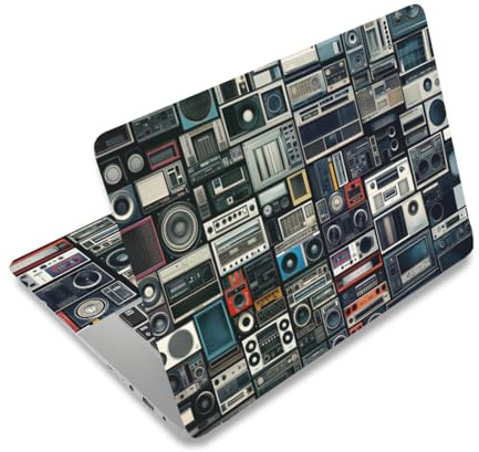 PLIGREAT Laptop Skin Aufkleber Mit Vintage Radio Wiederverwendbar Netbook Skin Aufkleber Vinyl Aufkleber Für PC Tastaturabdeckung Universelle 12 13 13.3 14 15 Zoll wasserdichte Laptop Schutzhülle
