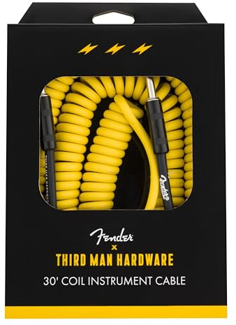 Fender x Third Man Hardware - 30' Coil Instrument Cable, Yellow. Suitable for Electric Guitar & Electric Bass