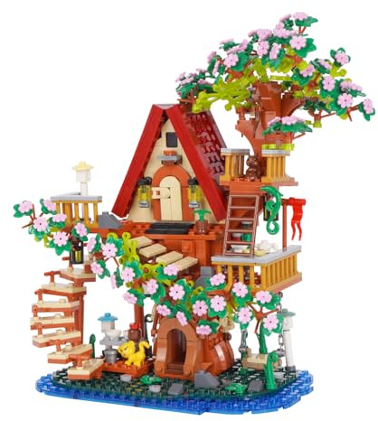 Geniteen 3-in-1 Cherry Blossom Tree House Building Block Set | 959PCS Forest Cabin with Swing, MOC Flower House Construction Toy, DIY Creative Home Decor Collectible Model, Gift for Adults