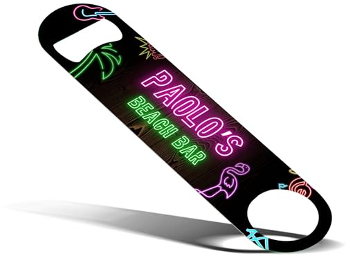 NEON Designs - Abridor de botellas con hoja de barra tropical, abrebotellas de cerveza con pintura de neón con impresión de coco y bar de playa, hoja de bar para el hogar, pub, accesorios de bar