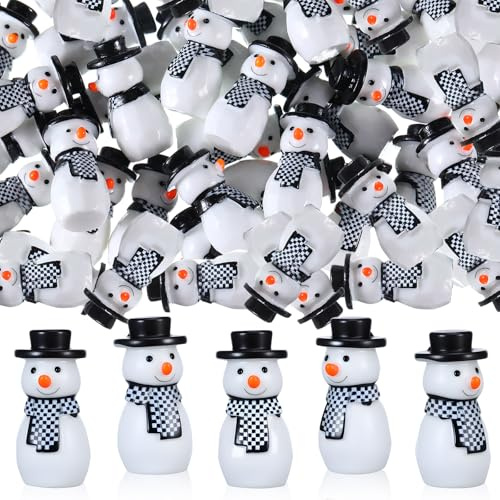RoundFunny 50 Pcs Winter Miniature Snowman Mini Winter Figurines Resin Snowman Ornaments for Crafts Micro Landscape Ornament Xmas Figurines for Holiday DIY Decor Party Favors