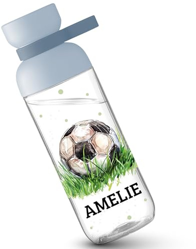 Kinder Trinkflasche Mepal Flasche - Schulkind Geschenk Fußball mit Name personalisiert I Fussball I Fußballgeschenke I Fussballgeschenke Einschulung - 500 ml - Hellblau - fußballmotiv