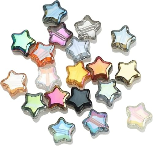 GW Box 200 Pcs Glass Star Beads 8mm Crystal Star Beads | Mixed Eletroplated Star Beads Glass Spacers Bead for Jewelry Bracelet Necklace Making