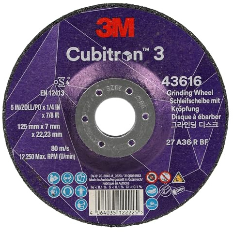 3M Cubitron 3 Schruppscheibe, 43616, 36, T27, 125 mm x 7 mm x 22,23 mm | speziell zum Ausfugen, EN, 10 Stück