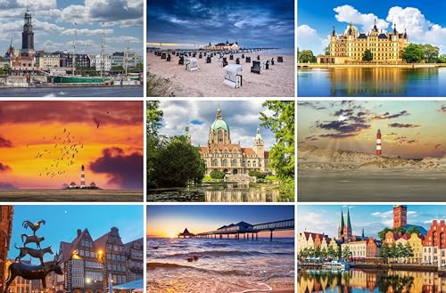 Postkarten-Set Nord-Deutschland - 9 Grußkarten / Ansichtskarten | Fotos Bilder aus Hamburg Schwerin Hannover Bremen Lübeck Usedom Amrum Ostsee Nordsee