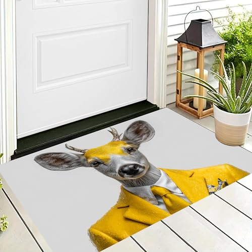 ALTCIRNMD Gelb Hirsch Im Anzug Fußmatte Schmutzfangmatte 40X60Cm Elegante Tiere Teppich Antirutsch Waschbar Für Hund Eingang Haustür Balkon Küche Flur Schlafzimmer Kinderzimmer Wohnzimmer