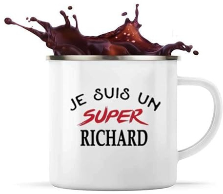 Otshirt Tasse Métal d'un Super Richard - Mug Emaillé - Idée Tasse Métal Personnalisable Cadeau Anniversaire Fête Original Famille Travail Départ Collègue Retraite Noël.
