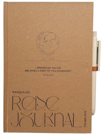 casa ferraro Personalisiertes Reise-Notizbuch A5 mit Gravur & Stift | Reisejournal mit Motiv | Geschenk zur Weltreise & Rundreise | Reise Tagebuch mit Namen | Geldgeschenk Reise (Motiv Globus)