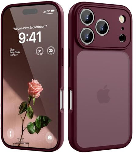KPPIT for iPhone 17 Pro case,Wine Red | [Shockproof Military Grade Drop Protection] [Frosted Translucent]