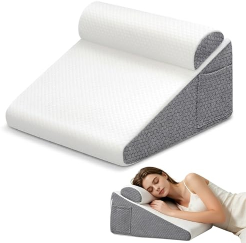 BUERPINKING Verstellbare Kissen, Leseauflagen für Bett und Sofa, Memory-Schaum Kissen, Bed Wedge Pillow with Adjustable Pillow, Matratzenkeil Lesekissen für Schlaferhöhung (Grau)