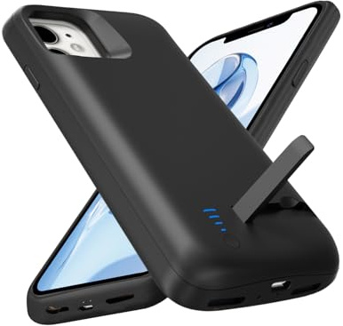 Giabuao Custodia con batteria per iPhone 11 (6,1 pollici, 6800 mAh), custodia protettiva portatile con batteria per iPhone 11, nera