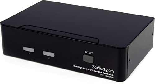 StarTech.com SV231DVIUAHR 2 Port DVI KVM Switch, USB DVI Dual Link, Hot-key and Audio Support, 2560 x 1600 at 60Hz KVM Switch, KVM Video Switch