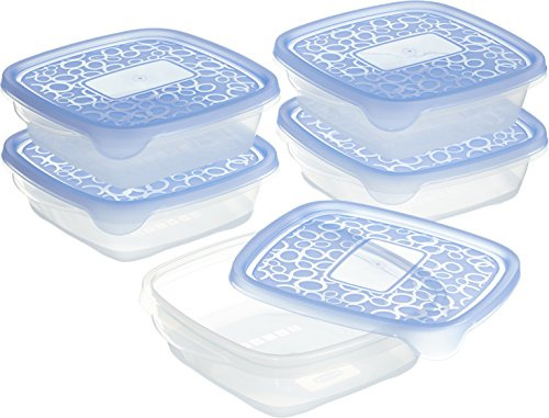 Curver Lot de 5 Boîtes de Conservation Alimentaire Take Away 0.6L - Pratique, Emboîtables, Empilables - pour Le réfrigérateur ou Le Placard - Transportable - 17,5x16x10,5 cm - Bleu