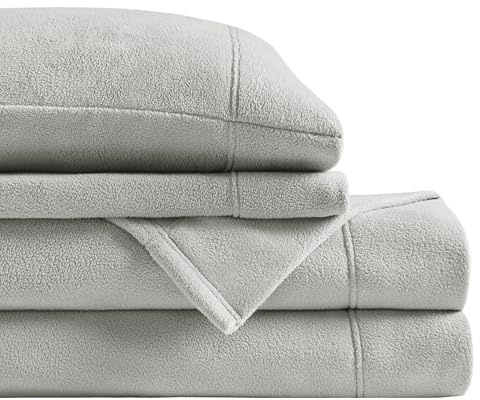 SLEEP PHILOSOPHY True North - Juego de sábanas de microforro polar, cálidas, con bolsillo de 14 pulgadas de profundidad, para temporada fría, juego de sábanas acogedoras y fundas de almohada a juego, tamaño individual XL, gris, 3 piezas