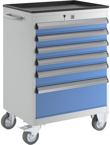 eurokraft pro | Schubladenschrank | Fahrbar, HxBxT 850 x 600 x 450 mm, Schubladen 4 x 75, 1 x 100, 1 x 200 mm