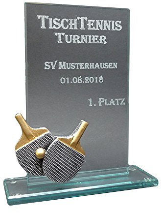 RaRu Tischtennis-Glaspokal Resin-Figur mit Lasergravur nach Wunsch