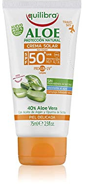 Equilibra Protector Solar, Crema Solar Aloe PROSUN-UV Spf 50+ con Aloe Vera, Aceite de Zanahoria y Vitamina E, Pieles Delicadas, Contra el Eritema y el Fotoenvejecimiento, Resistente al Agua, 75 ml
