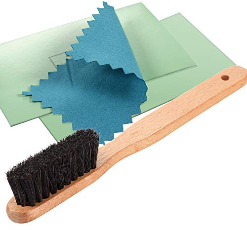 YoungJoy 3 Pcs Horsehair Brush Detailing Set - Cleaning Brushes Silver Care Kit with Cloth (Set A)