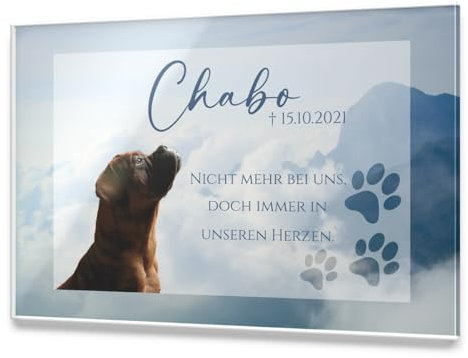 CHRISCK design Premium Tier Grabstein aus edlem Hochglanz Acrylglas | 100% witterungsbeständig Grabplatten mit Foto Bild UV Druck 30x20 cm Gedenktafel für Haustiere Hunde Hund Katze