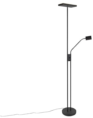 Qazqa jazzy - LED Dimmable Lampadaire avec lampe de lecture variateur inclus - 1 lumière - H 1845 mm - Noir - Moderne - éclairage intérieur - Salon I Chambre