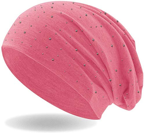 Hatstar Damen Beanie Mütze | mit edler Nieten Applikation | Mädchen Mütze | elastisches Slouch Long Beanie | leicht und weich