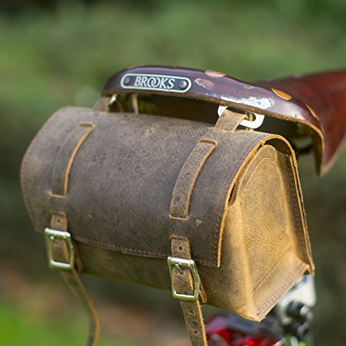 London Craftwork Klassische quadratische Satteltasche Lenkertasche Echtleder Vintage braun Moto Moped Motorrad Motobike Box - RAW-Waxed