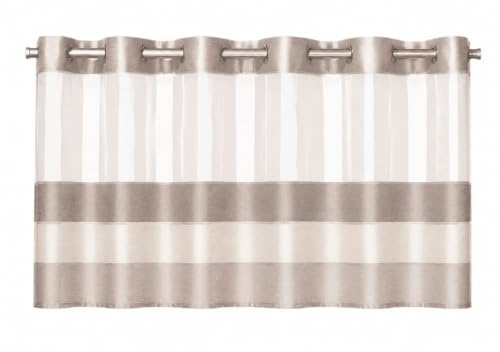 Design Ösen Scheibengardine 2221 beige Creme | Kurzgardine HxB 50x140cm ideal für Kleinfenster | Bistrogardine mit Metallösen |