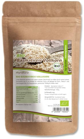 Mynatura Bio Basmatireis I Vollkorn I Weißer Reis I Reiskörner I Bio-Qualität I Sushi-Reis I Risotto I Kochen I Im Beutel (1x 1000g)