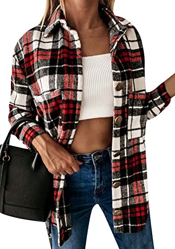 Yming Chemise à carreaux pour femme - Manches longues - Style urbain, rouge foncé, XXXL