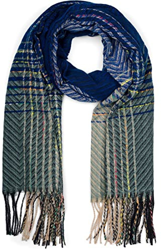 styleBREAKER Damen Feinstrick Schal Zick-Zack Streifen | 177x67 cm großes Format, 11,5 cm lange Fransen an den Enden, weich, kratzfrei, vielseitig als wärmende Stola drapierbar.